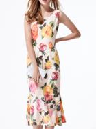 Shein Apricot Flowers Print Frill Dress