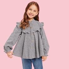 Shein Toddler Girls Gingham Frill Trim Blouse