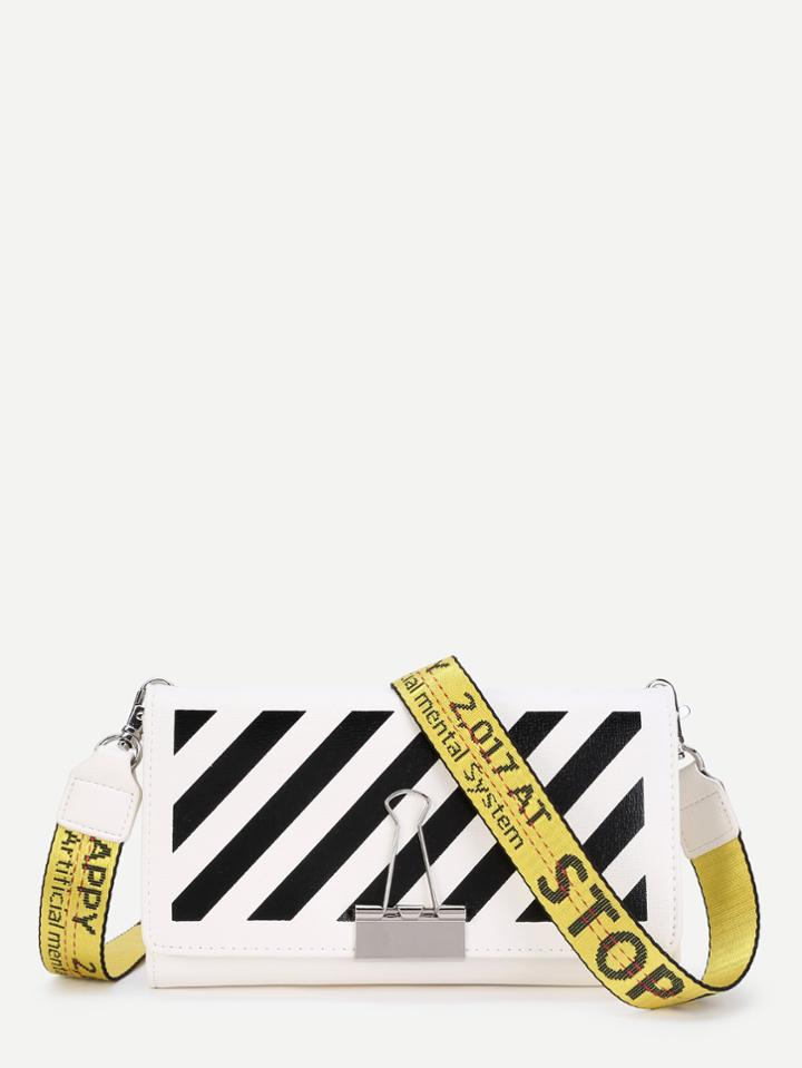 Shein Binder Clip Detail Stripe Pu Shoulder Bag