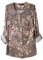 Rosewe Pretty Long Sleeve Round Neck Floral Blouse For Woman