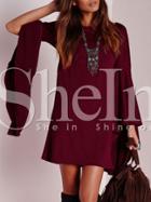 Shein Burgundy Long Sleeve Ruffle Dress