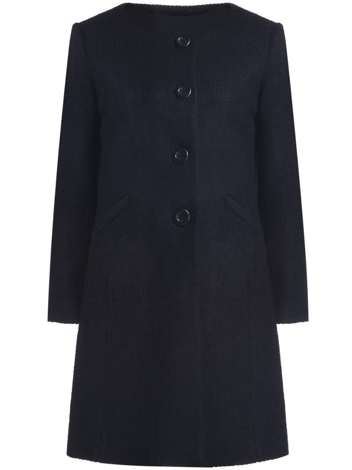 Shein Black Round Neck Long Sleeve Wool-blend Coat