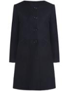 Shein Black Round Neck Long Sleeve Wool-blend Coat