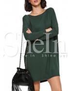 Shein Dark Green Tees House Long Sleeve Designers Casual Dress