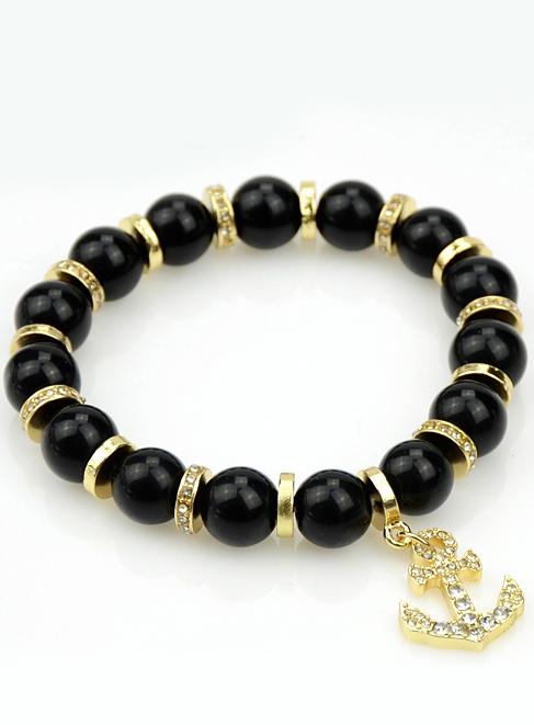 Shein Black Bead Gold Anchors Bracelet