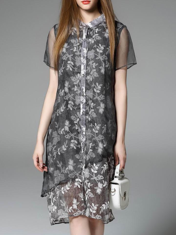 Shein Grey Organza Print Shift Dress