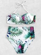 Shein Jungle Print High Waist Bustier Bikini Set