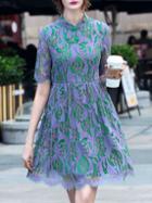 Shein Green Eyelash Lace A-line Dress