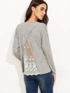 Shein Grey Drop Shoulder Embroidered Mesh Insert T-shirt