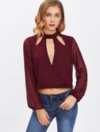 Shein Cut Out Neck Keyhole Back Sheer Wrap Top
