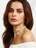 Shein Light Brown Hollow Out Butterfly Rhinestone Lace Choker Necklace