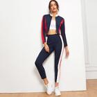 Shein Zip Up Color Block Crop Jacket & Pants Set