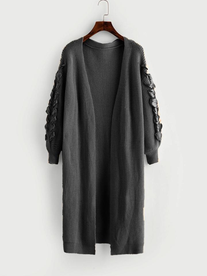Shein Lace Up Sleeve Slit Side Longline Cardigan