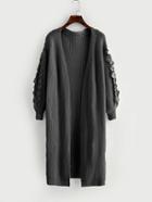 Shein Lace Up Sleeve Slit Side Longline Cardigan