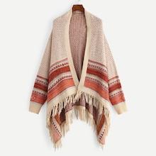 Shein Color-block Fringe Hem Cardigan
