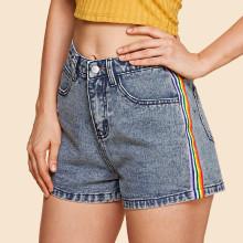 Shein Rainbow Stripe Tape Side Denim Shorts