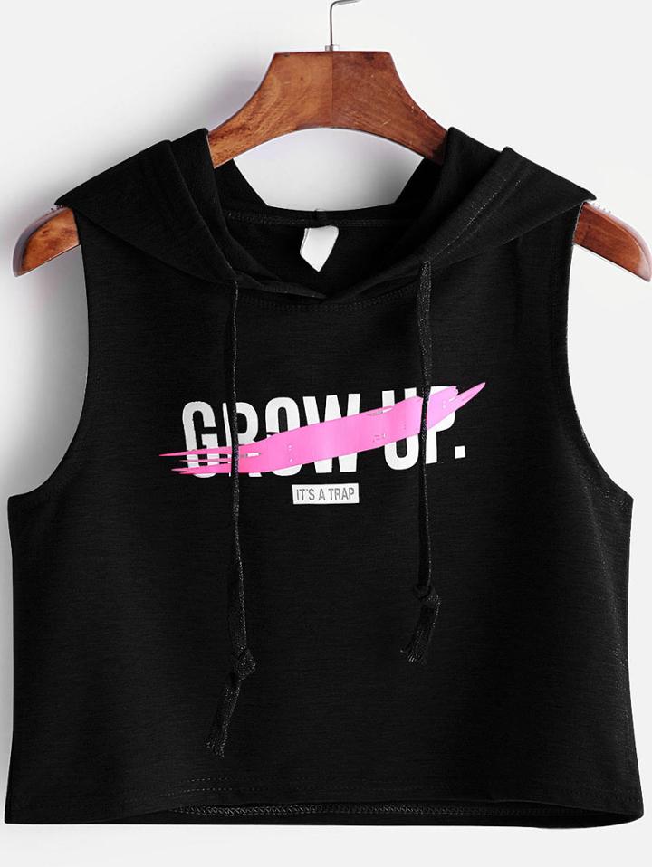 Shein Hooded Letter Print Crop Tank Top