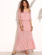 Shein Pink Off The Shoulder Half Sleeve Long Dress