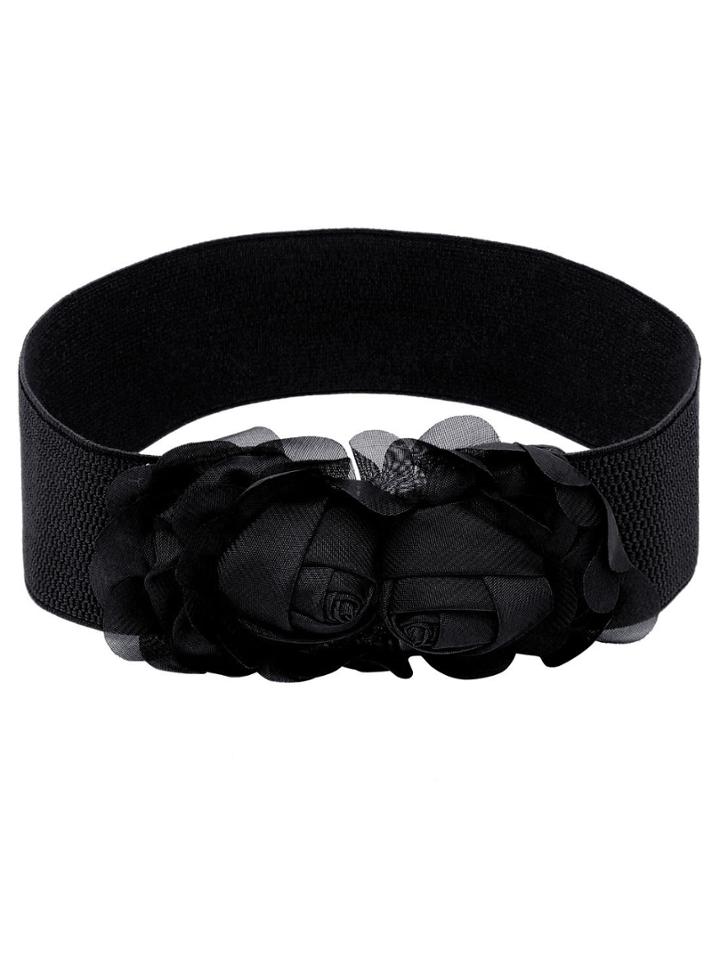 Shein Mesh Flower Front Black Wide Elastic Belt