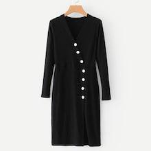 Shein Button Front Slit Side Sweater Dress