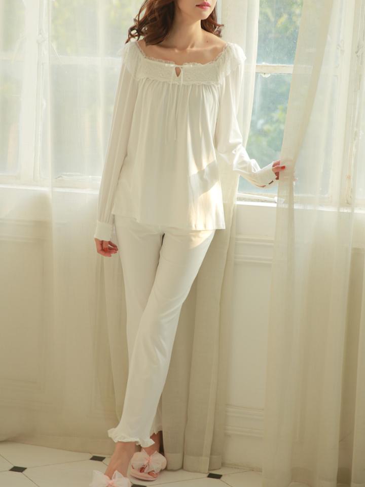 Shein Contrast Lace Top & Frill Pants Pj Set