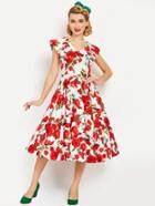 Shein Allover Rose Print Double V Fit & Flare Dress