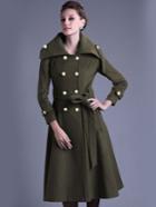 Shein Army Green Lapel Double Breasted Woolen Coat