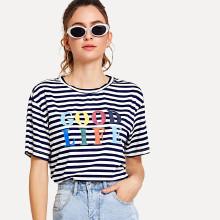 Shein Letter Print Striped Boxy T-shirt