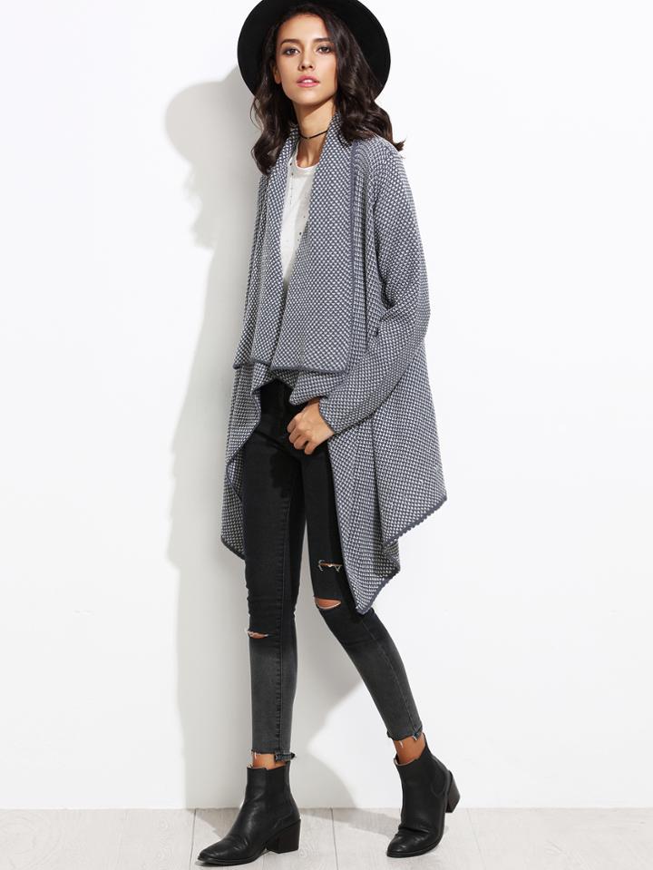 Shein Draped Collar Asymmetrical Sweater Cardigan