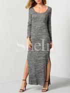 Shein Grey Long Sleeve Split Maxi Dress
