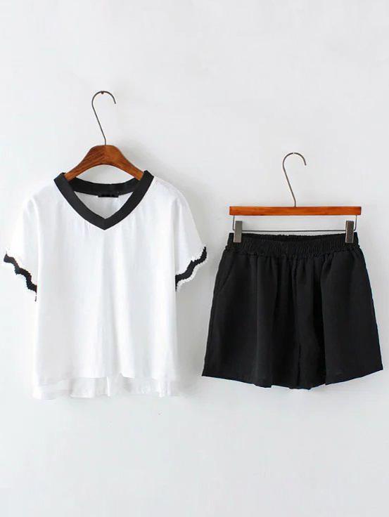Shein White High Low T-shirt With Black Shorts