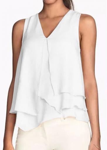 Rosewe White V Neck Asymmetric Tank Top