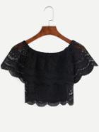 Shein Black Hollow Out Boat Neck Lace Crop Top