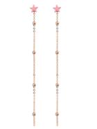 Shein Pink Color Pearl Chain And Star Pendant Earrings