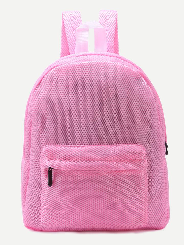 Shein Pink Front Zipper Nylon Mesh Backpack