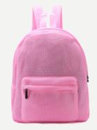 Shein Pink Front Zipper Nylon Mesh Backpack