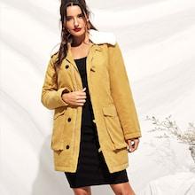 Shein Zip Up Faux Fur Contrast Pocket Belted Coat
