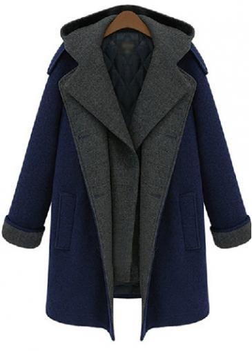 Rosewe Chic Long Sleeve Color Block Coat With Hooded Collar