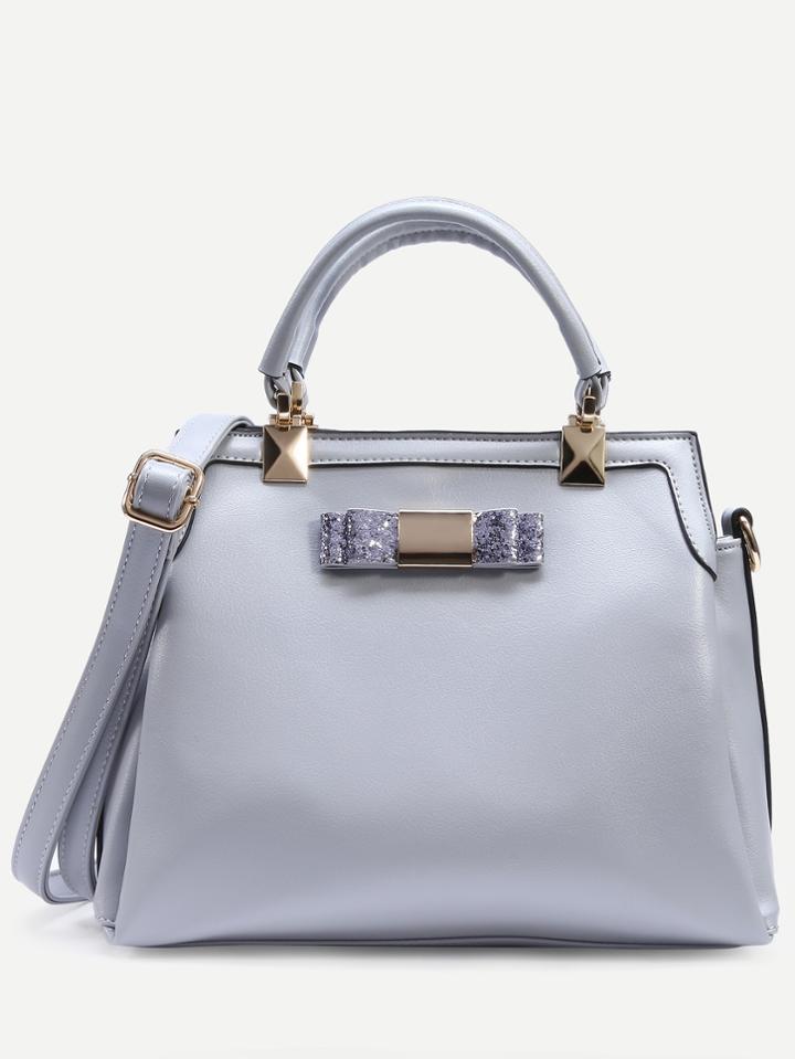 Shein Blue Glitter Bow Embellished Structured Satchel Bag