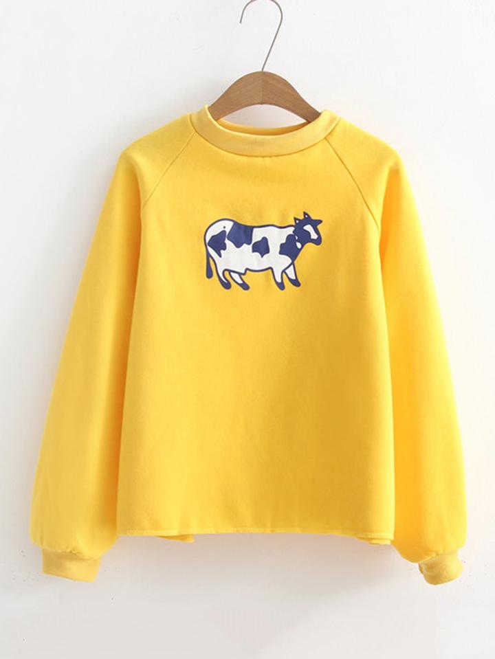 Shein Cow Print Raglan Sleeve Sweatshirt