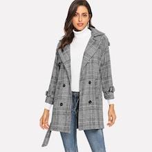 Shein Tartan Plaid Tie Waist Coat