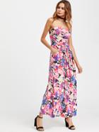 Shein Watercolor Print Bandeau Dress With Pockets