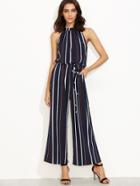 Shein Multicolor Striped Sleeveless Drawstring Jumpsuit