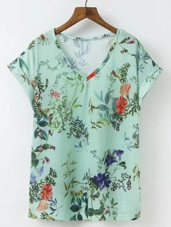 Shein V-neckline Floral T-shirt