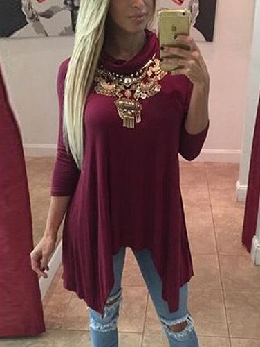 Shein Burgundy Draped Neck Asymmetrical T-shirt