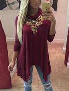 Shein Burgundy Draped Neck Asymmetrical T-shirt
