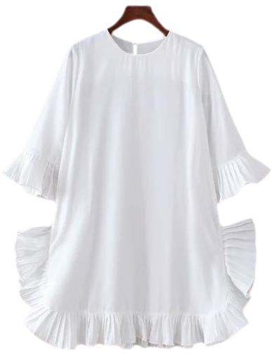 Shein White Ruffle Bell Sleeve Loose Chiffon Dress