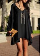 Rosewe Charming V Neck Split Design Black Chiffon Dress