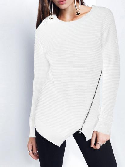 Shein White Crew Neck Zipper Asymmetric T-shirt