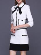 Shein White Tie Neck Elegant Top With Skirt